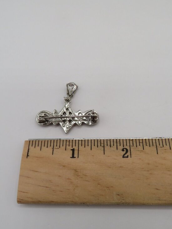 Vintage Art Deco Rhinestone Accent Decorative Bar Silver Tone Brooch - Picture 7 of 7